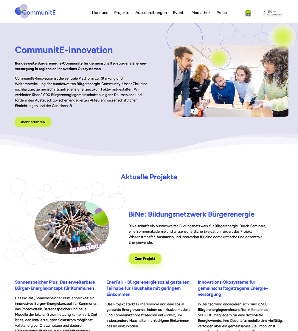 Moderne Plattform für die Bürgerenergie-Community