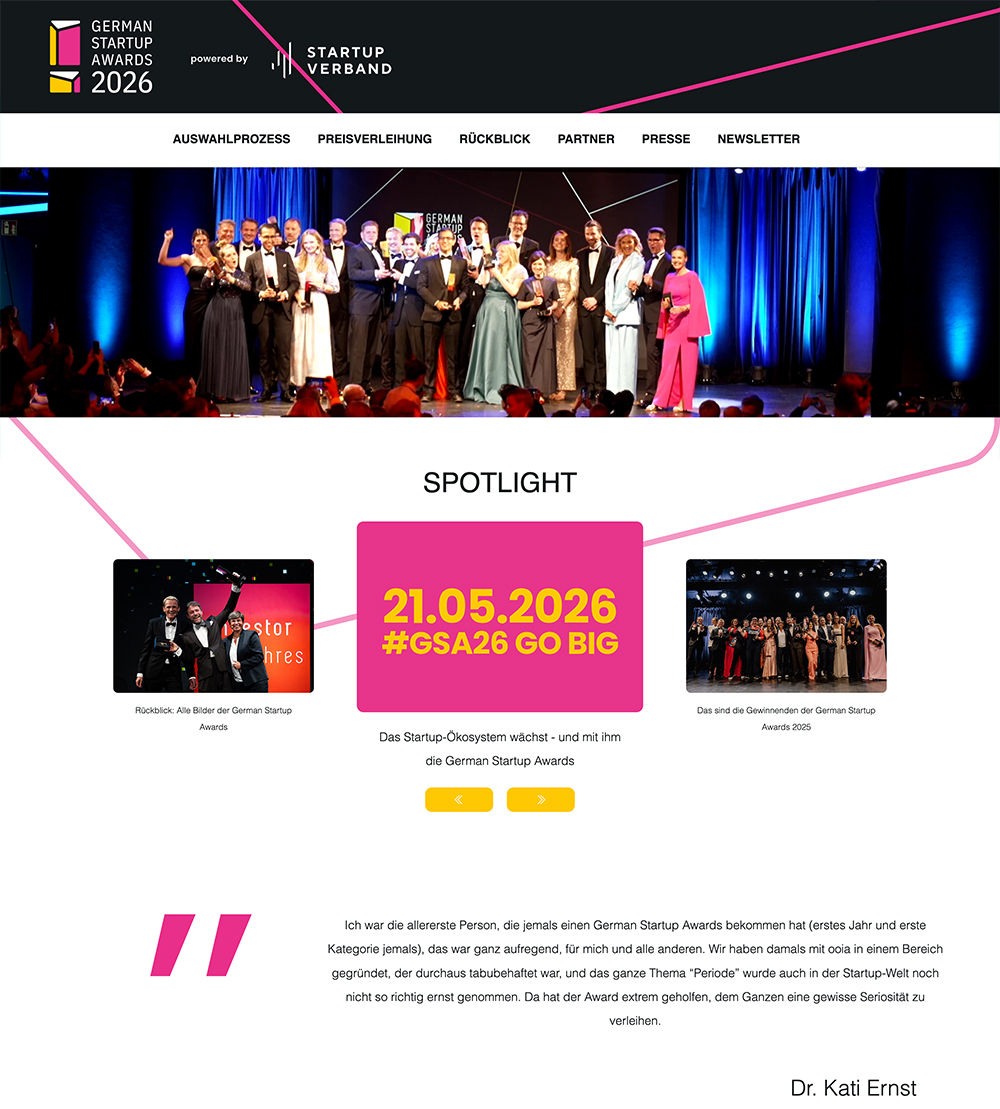 Case Study: TYPO3 Webseite German Startup Awards